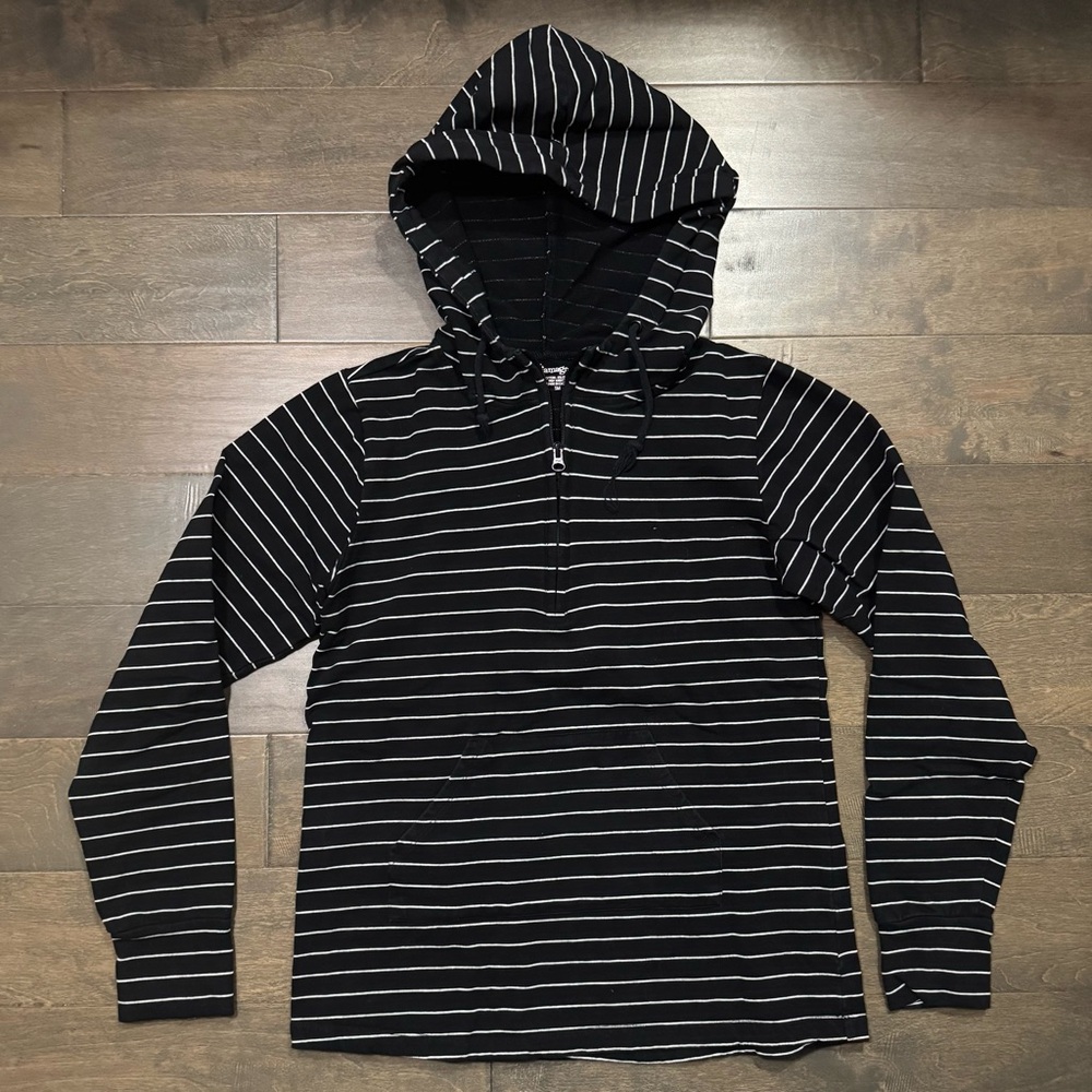Striped Black and White Women's Hoodie Sweater SM